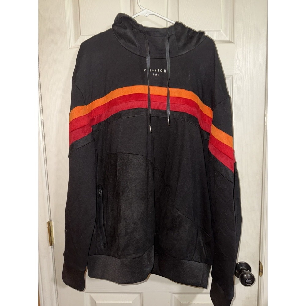 Vie + Riche Paris Hoodie Sweatshirt - Black Red Orange - Men's Size 2xl